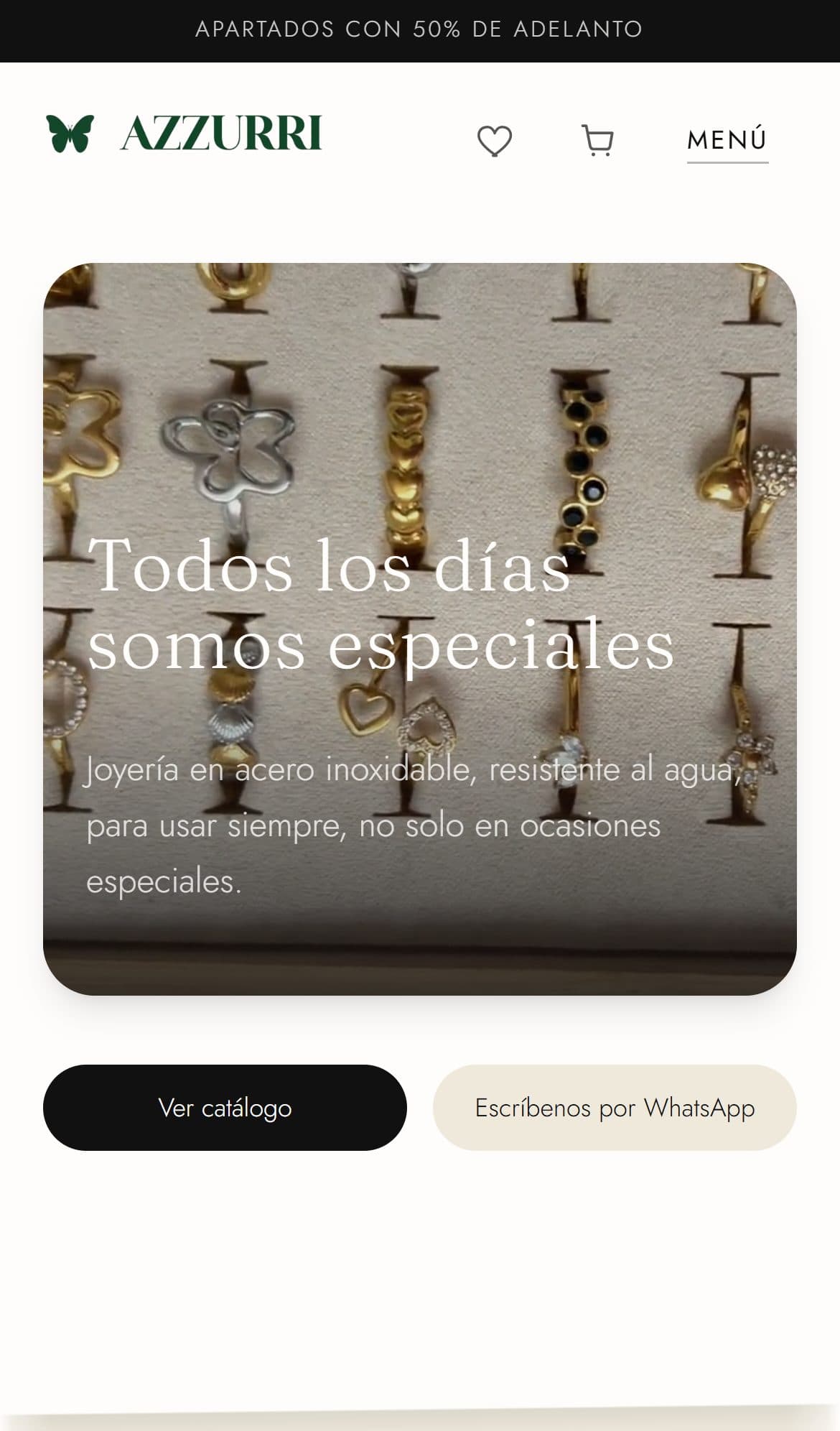 Home page of Azzurri Joyería on a phone